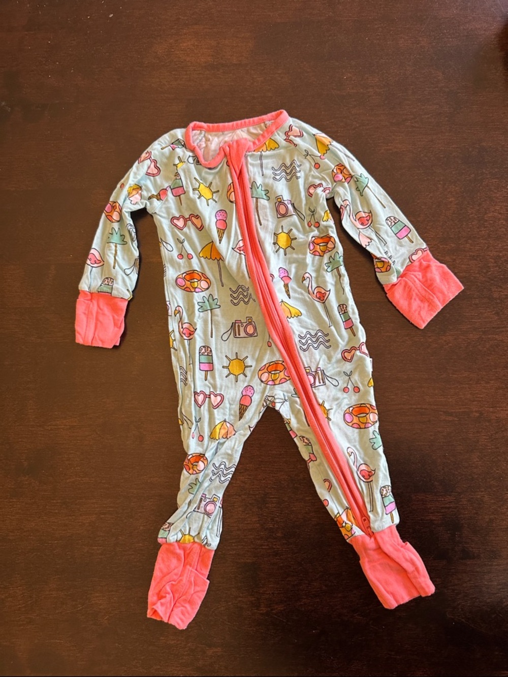 Little Sleepies Coral-Trim Summer Print Footed One-Piece